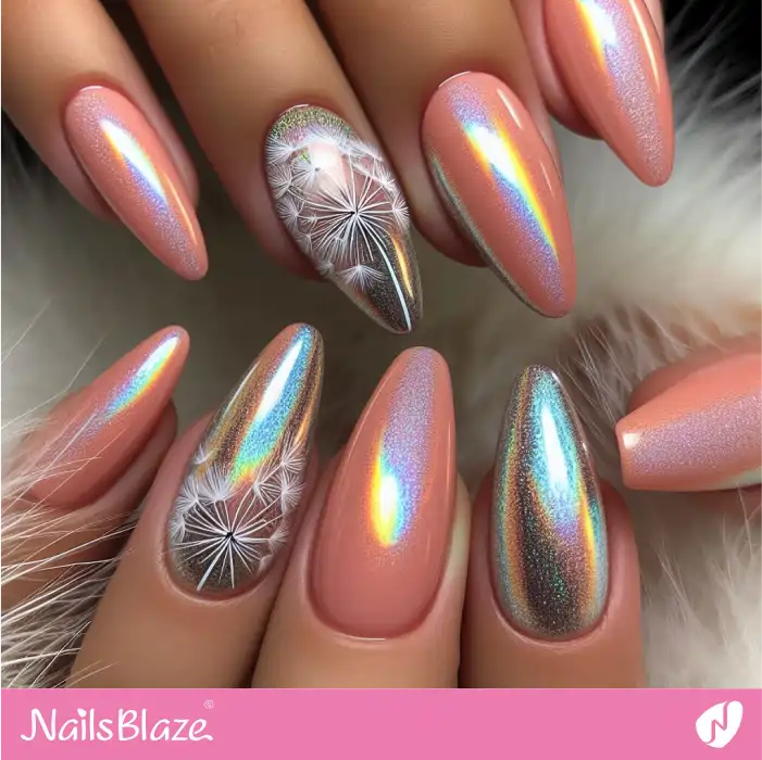 Peach Fuzz Dandelion and Shimmer Nail Design | Color of the Year 2024 - NB1763